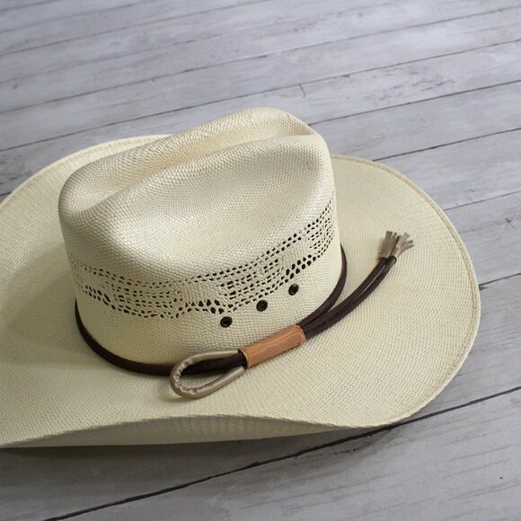 Vintage Western Straw Cowboy Hat Size L Made in Mexico Natural